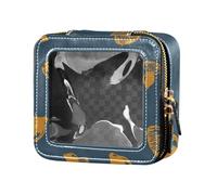 Yoogain Borsa per il trucco trasparente con foglie vegetali blu navy piccola borsa da toilette da viaggio impermeabile borse cosmetiche organizer per volare, foglie vegetali blu navy, 1 size