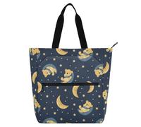 Yoogain Borsa per libri per bambini per ragazzi ragazze adulti, giallo orsi addormentati, lune, blu scuro, leggera, riutilizzabile, borsa da spiaggia con cerniera, per scuola e tempo di gioco