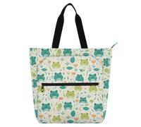 Yoogain Borsa per libri per bambini, studenti e adulti, con simpatiche rane primaverili, resistenti all'acqua, con tasche con cerniera, per scuola, lavoro, viaggi