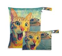 Yoogain Borsa per pannolini per bambini con cerniera, confezione da 2 elementi essenziali da viaggio per volare con manici per fare il bagno (gatto dipinto colorato)
