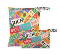 Yoogain Borsa riutilizzabile impermeabile 2 pezzi essenziali da viaggio per volare con manici per asilo nido (colorato cartone animato ricco moderno)