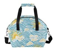 Yoogain Borsa termica impermeabile per il pranzo, da donna, impermeabile, con tracolla rimovibile, per uso quotidiano, retrò, cielo e sole