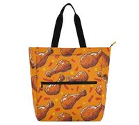 Yoogain Borsa tote per bambini, per bambini, studenti, adulti, deliziosa coscia di pollo fritta, stile cartone animato, impermeabile, riutilizzabile, con cerniera, per scuola, shopping, spiaggia