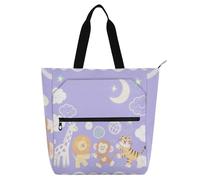 Yoogain Borsa tote per bambini, ragazzi e ragazze, graziosa giraffa viola luna bianca resistente all'acqua resistente riutilizzabile biblioteca borsa per libri borsa della spesa per università