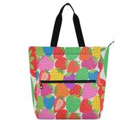 Yoogain Borsa tote per libri per bambini e adulti, colorata con fragole e frutta, impermeabile, borsa da spiaggia con cerniera, per scuola, shopping, viaggi