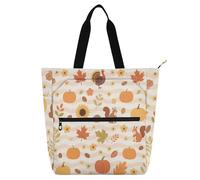 Yoogain Borsa tote per libri per bambini per ragazzi ragazze donne Happy Thanksgiving motivo a righe gialle robusta biblioteca libro borsa shopping bag con manici con cerniera per college shopping