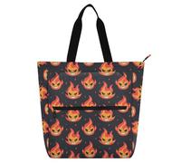 Yoogain Borsa tote per libri per bambini, ragazzi e ragazze, borsa impermeabile con fiamme che ride demone, borsa per la spesa con tasche con cerniera, per scuola, shopping, drogheria