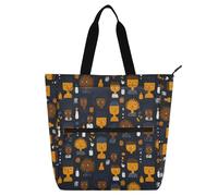 Yoogain Borsa tote per libri per ragazzi ragazze adulti, Doodle Art arancione blu navy resistente all'acqua borsa per libri per bambini borsa della spesa borsa per la scuola shopping viaggi
