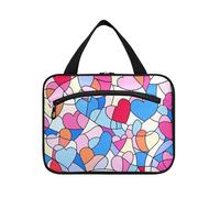 Yoogain Borse cosmetiche da appendere a forma di cuore anime in vetro colorato con cerniera con gancio, design espandibile trucco caso per viaggio must have vacanza bolsas para maquillaje L, vetro