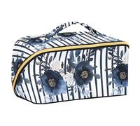 Yoogain Borse da trucco a righe blu navy nero con divisori Zipper borse da viaggio per le donne con scomparti e maniglia