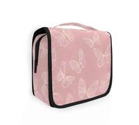 Yoogain Borse da viaggio da uomo con farfalle oro rosa pastello con gancio per appendere Grande borsa per il trucco verticale autoportante