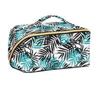 Yoogain Borse per il trucco con foglie di palma verde acqua e nere con divisori Borsa cosmetica da viaggio di capacità leggera Accessori da viaggio