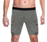 Yoogain Boxer da uomo a gamba lunga, Line Art Mandala Fiore Grigio, S