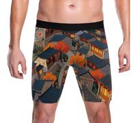 Yoogain Boxer da uomo a gamba lunga, Paesaggio di città cinese autunnale, S