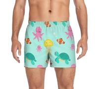 Yoogain Boxer da uomo boxer da uomo per cotone, Oceano Octopodes Pesce Tartaruga Blu Cartoon, L
