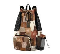 Yoogain Brown Bear Cartoon Cute Beach Drawstring Bags Summer Camp Bag con tasche interne String Back Pack Wet and Dry Separation