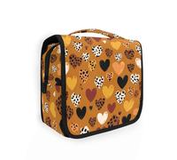 Yoogain Brown Leopard Pattern Heart borse da viaggio per le donne con gancio appeso Borsa portatile per trucco con scomparti e maniglia