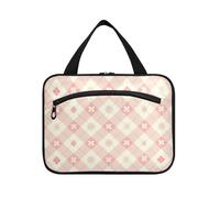 Yoogain Buffalo Plaid Bianco e Pesca appeso toilette borsa da viaggio appeso con gancio, designer unisex kit borsa per accessori per le donne hotel maletín para maquillaje L, Buffalo plaid bianco e