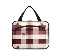 Yoogain Buffalo Plaid Check Borgogna Foglie appese borse cosmetiche da viaggio per le donne con gancio, accessori di design borsa organizer trucco per viaggio make up crociere kit de para mujer L