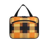 Yoogain Buffalo Plaid Check Oro Arancione appeso articoli da toeletta borsa da viaggio donna con gancio, designer essenziali make up borse per papà viaggio cartera para maquillaje L, Buffalo Plaid