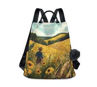 Yoogain campo fiori gialli arte moda borsa per pannolini zaino alla moda grande zaino per le donne per viaggi, lavoro, tutti i giorni con portachiavi pompon