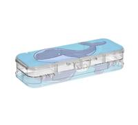Yoogain Carino Cartoon Blue Whale Scatola di Plastica Per Matite Doppio Strato Trasparente Duro Penne Caso Per Forniture di Cancelleria Con Coperchio A