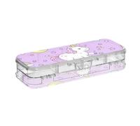 Yoogain Carino Cartoon unicorni Stella Viola Pesca Matite Box Doppio Deck Penne Caso Duro Per Cancelleria Forniture Con Coperchio