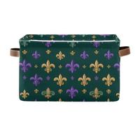 Yoogain Carnival Fleur-de-lis - Cestini portaoggetti verde scuro, pieghevoli, impermeabili, per organizzare con manici robusti, vaschette decorative per scrivania