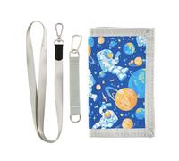 Yoogain Cartone animato Blu Spazio Pianeta Astronauta portafoglio sottile per gli uomini per la donna Trendy portafoglio clip soldi per gli uomini con cordino, cartone animato, blu, spazio, pianeta
