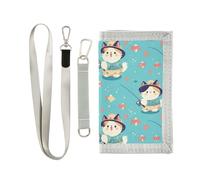 Yoogain Cartone animato Cat Fish portafoglio pieghevole per gli uomini per le donne minimalista mens trifold portafoglio con cordino, pesce gatto cartone animato, 1 size, Moda