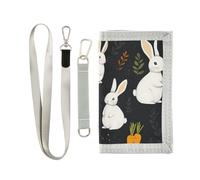 Yoogain Cartone animato Conigli Bianchi Carote Nero mens piccolo portafoglio per donna semplice clip di denaro con cordino, cartone animato, bianco, conigli, carote, nero, 1 size, Moda