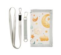Yoogain Cartone animato Luna Nuvole Beige tri fold portafoglio per gli uomini per la donna unico portafoglio titolare della carta con cordino, cartone animato, luna, nuvole, 1 size, Moda