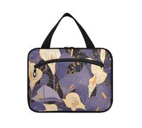 Yoogain Chic bianco e viola Calla Lily Vintage appeso grande borsa da toilette da viaggio con gancio, accessori di design borsa da viaggio articoli da toeletta per donne in viaggio toilette maleta