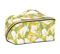 Yoogain Chic Calla Lily Lemon Yellow Light Green Borsa da viaggio con divisori Borse cosmetiche leggere per le donne Verticale autoportante