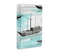 Yoogain Cinese Inchiostro Pittura Nave Verde pelle sottile piccoli portafogli Con ID Finestra RFID Blocco piccolo titolare della carta di credito per gli uomini e le donne