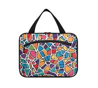 Yoogain Colorato astratto forme geometriche appeso borse per le donne impermeabile con gancio, designer unisex trucco caso per viaggiatore hotel bolsa para maquillaje L, Forme geometriche astratte