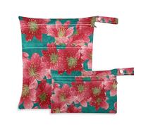 Yoogain Confezione da 2 sacchetti impermeabili lavabili per costume da bagno con manici per il bagno (giglio rosso occidentale fragola turchese)