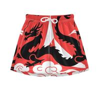Yoogain Costume da bagno da ragazzo a pantaloncino elasticizzato con dragone rosso nero, Drago Rosso Nero, 7-8 Anni