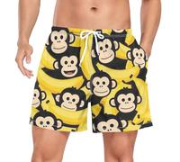 Yoogain Costume da bagno da uomo, pantaloncini da allenamento a 2 strati, con tasche, pantaloncini da pallavolo, ad asciugatura rapida, elastici, Giocoso Scimmia Banana Nero Pattern, XL Corto
