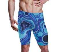 Yoogain Costume da bagno sportivo da uomo, lunghezza al ginocchio, pantaloncini a compressione da uomo, Pittura ad olio con onde blu tranquille, XXL