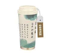 Yoogain Cultura cinese Poesia e Pittura Bicchieri da caffè per le donne con coperchi Tazza in acciaio inossidabile Tazze di caffè termiche per bevande calde fredde 17 once a prova di perdite