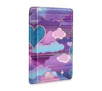 Yoogain Cuori Nuvole Vapore Wave Style Blu Viola Pelle Portafoglio da donna sottile con fermasoldi RFID Blocco piccolo porta carte di credito per uomini e donne