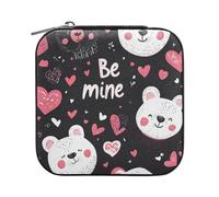 Yoogain Cute Lovely Bears Peach Black Leather Jewelry Storage Case Travel Jewelry Case Organizer Jewelry Storage Case per le donne Portatile per le donne