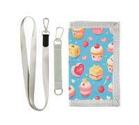 Yoogain Dessert Cake Cartoon Blu Rosa mens portafogli per le donne Trendy billfolds con cordino, Dolce torta cartone animato blu rosa, 1 size, Moda