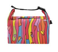 Yoogain Doodle Multicolore Linea Astratta Cuore Borsa Pranzo per Ragazze Impermeabile Ragazza Lunch Cooler Borse per Campeggio All'aperto