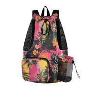 Yoogain Doodle Style Tropical Leaves Ananas Colorful Beach Drawstring Bags Pool Bag Con Tasche Interne Cinch Back Sack Wet and Dry Separazione