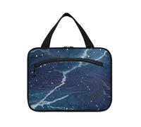 Yoogain Falso Glitter Marmo Grano Blu Universo appeso borsa per gli uomini viaggio con gancio, designer unisex trucco borsa per le donne che viaggiano campeggio bolsa para maquillaje L, Universo blu