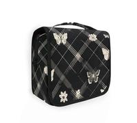 Yoogain Farfalla Plaid Nero Bianco grandi borse cosmetiche per le donne con gancio appeso Borsa per la cura della pelle impermeabile Verticale Free-Standing
