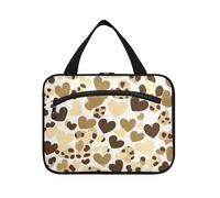Yoogain Felice Brown Leopard Cuore appeso grande capacità cosmetica da viaggio con gancio, designer chic borsa per il trucco di grande capacità per papà zaino in spalla bolso de para mujer L, Felice