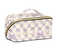 Yoogain Fiocchi viola FIORI Diamanti viola forme Borse per il trucco con divisori Borse cosmetiche impermeabili per le donne Viaggio con scomparti e maniglia